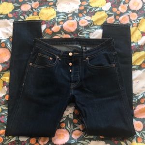 Dark Button Fly Skinny Jeans